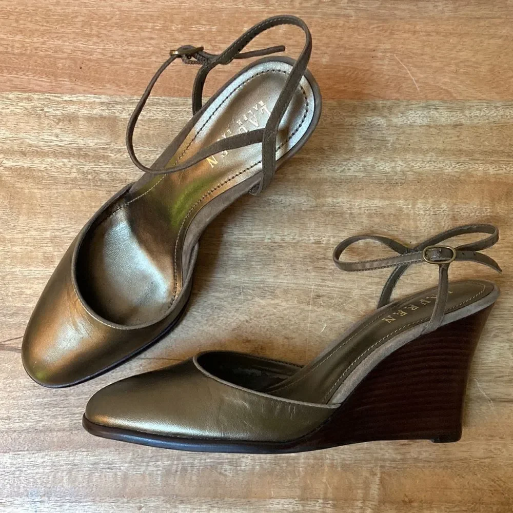 Lauren Ralph Lauren  Wedgem Leather Shoes Vintage Iredescent